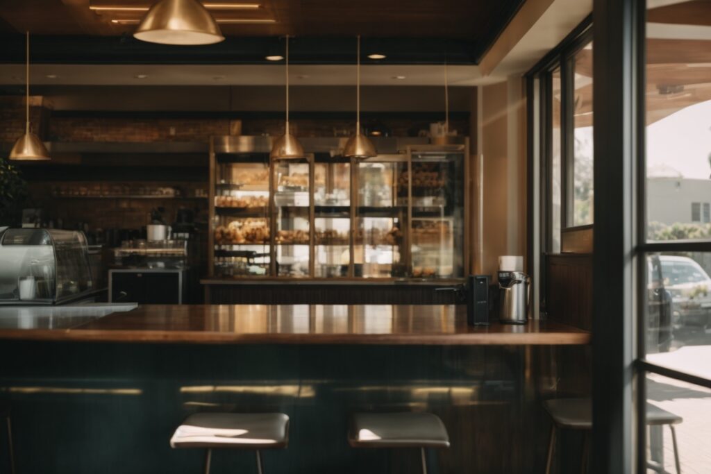 San Diego coffee shop interior with sunlight filtering through commercial window film