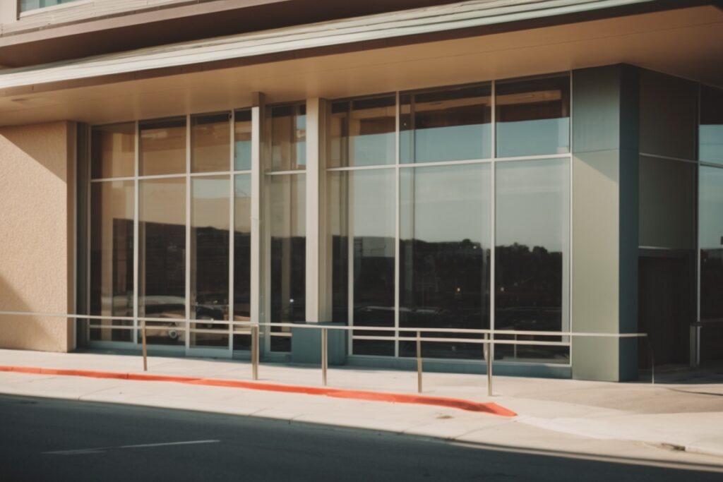 San Diego commercial building with tinted windows and sunny exterior