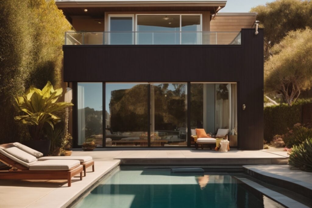 San Diego home with energy-efficient window tinting against sunny backdrop