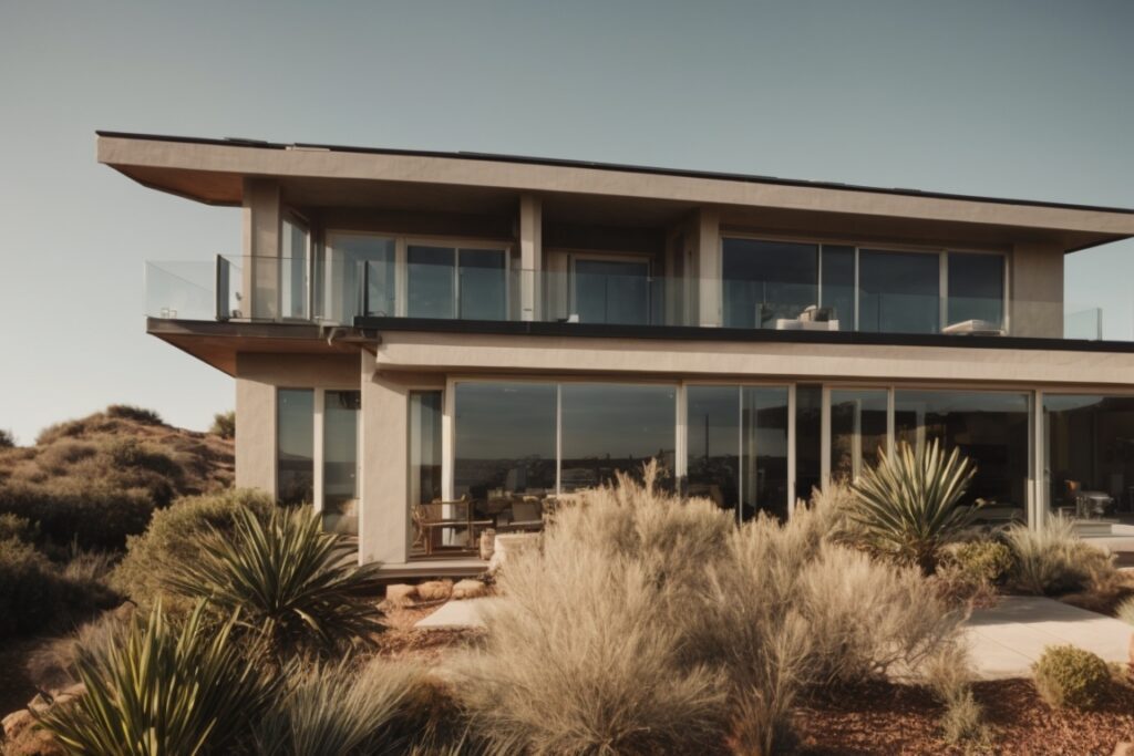 Sunlit San Diego home with tinted windows and solar panels