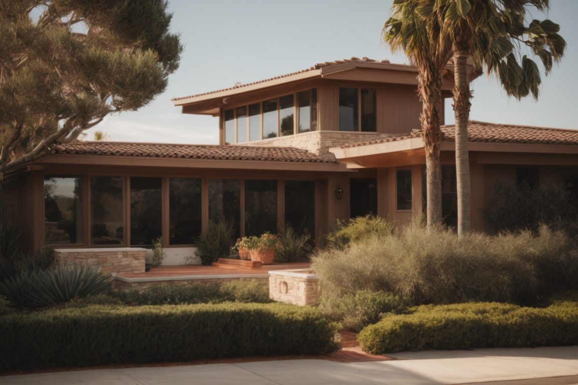 Serene home exterior in San Diego with tinted windows
