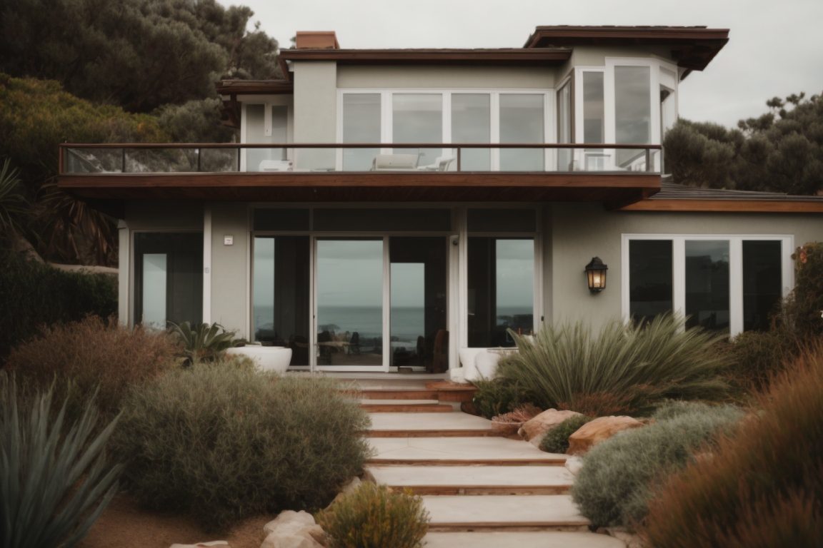 coastal home in San Diego with broken windows and security films