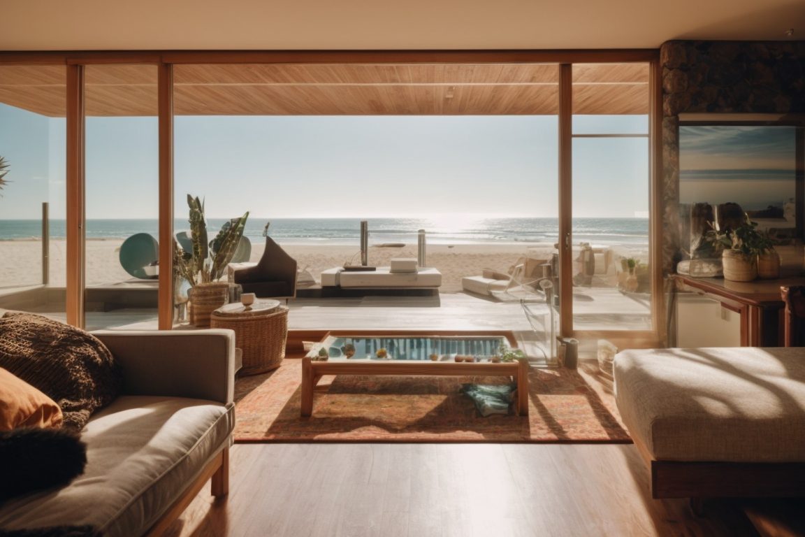 San Diego beach house interior with UV window film, preserving art and decor
