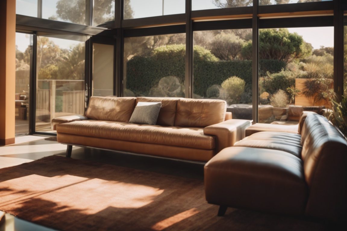 modern San Diego home with tinted windows and sunlight filtering through
