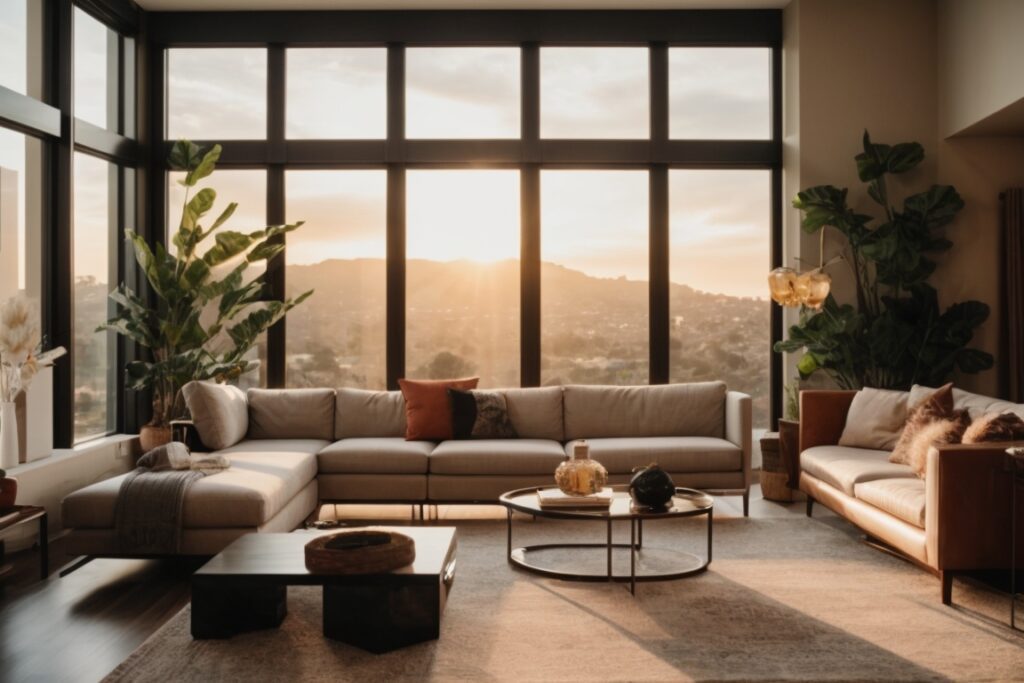 interior living room in San Diego with sun control window film