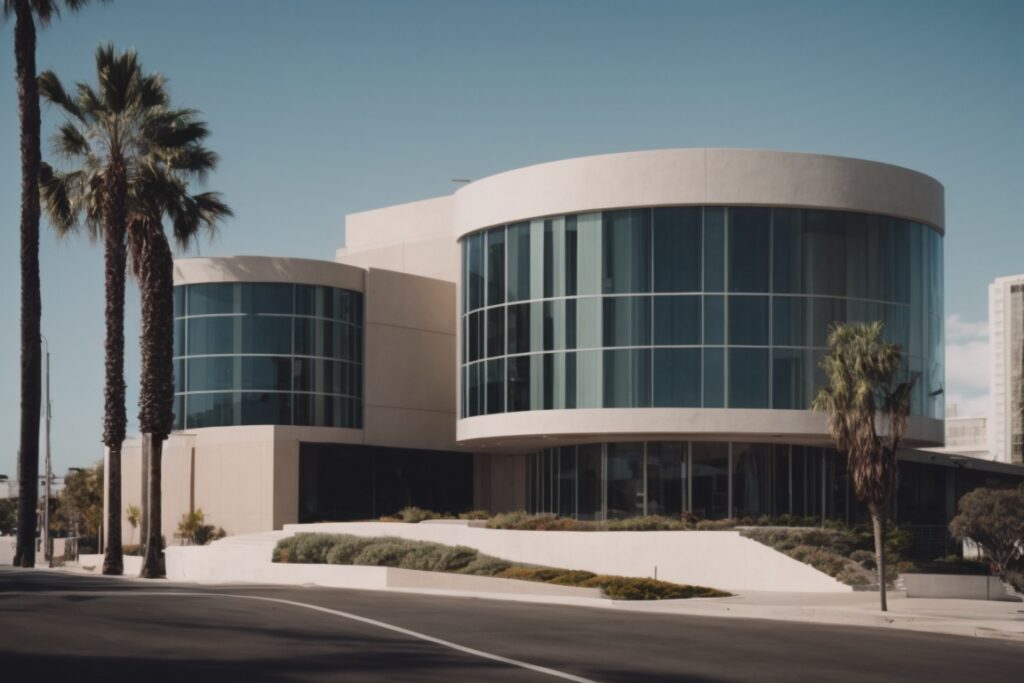 modern building in San Diego with solar control window film